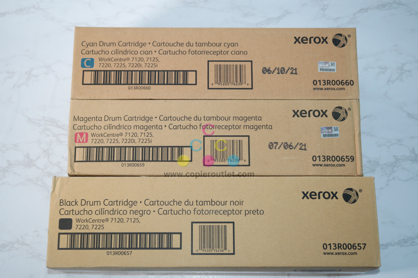 3 OEM Xerox WC 7120,7125,7220,7225 CMK Drum Cartridges 013R00657,13R00659,13R00660