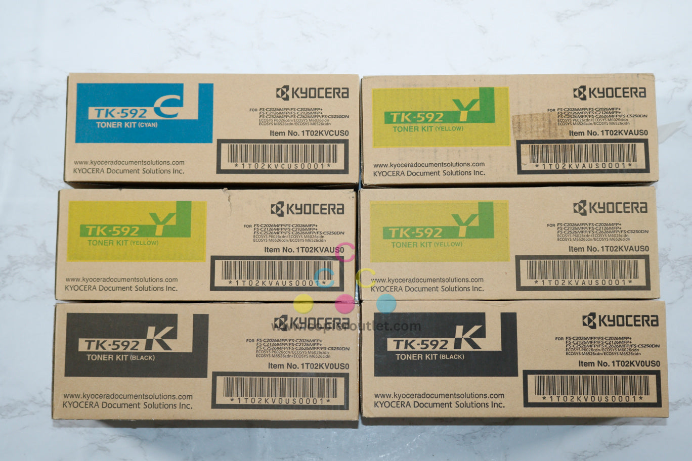 6 New OEM Kyocera ECOSYS M6026cidn, FS-C2526MFP TK-592 CYYYKK Toner Kits