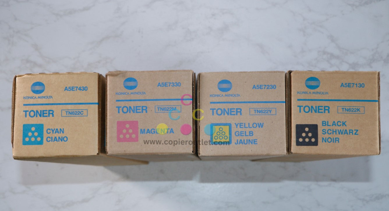 New OEM Konica Minolta bizhub PRESS C1085,C1100 TN622 CMYK Toner Cartridges