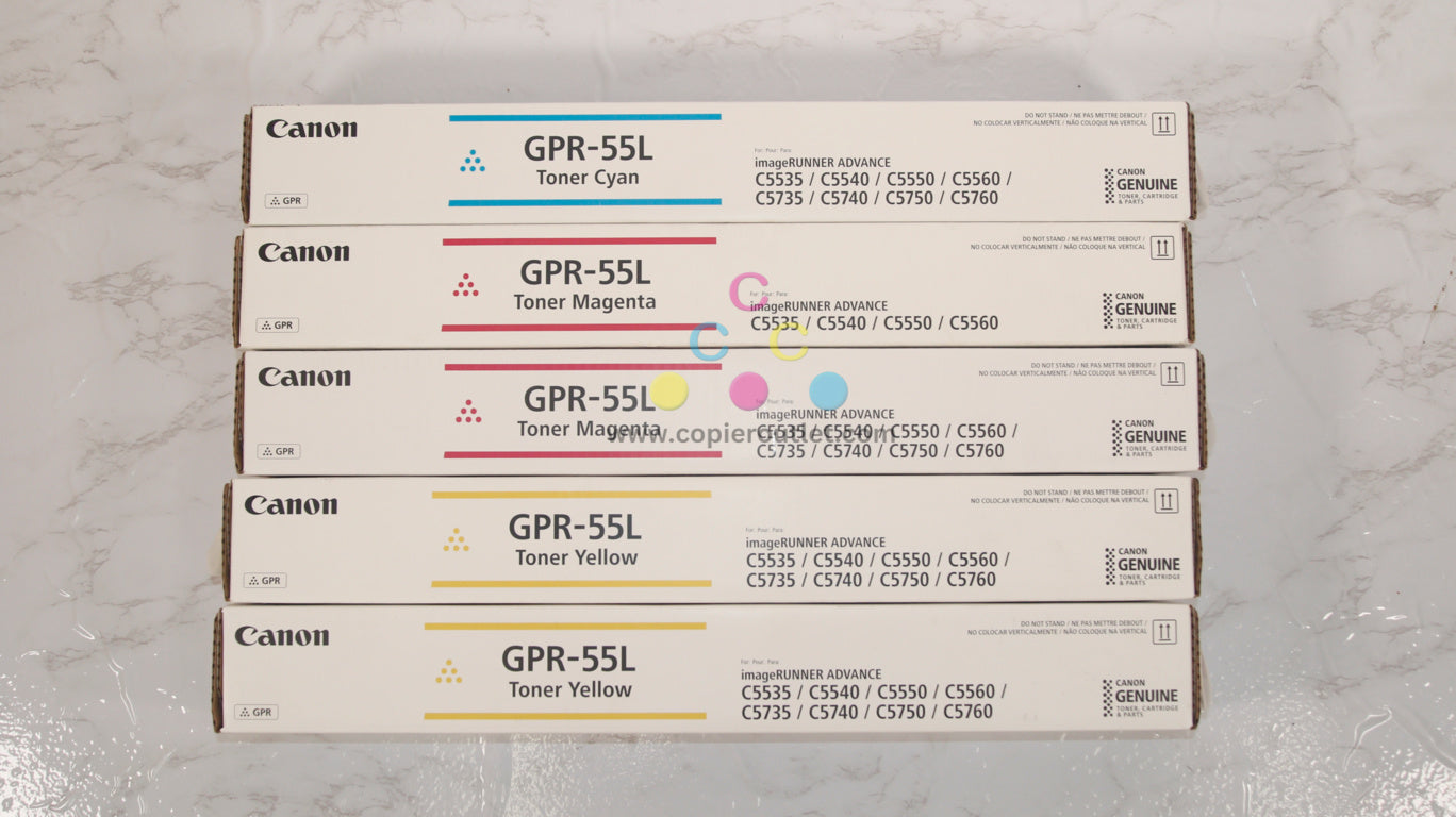 5 New OEM Canon iR-ADV C5535,C5540,C5550,C5560 GPR-55L CMMYY Toners