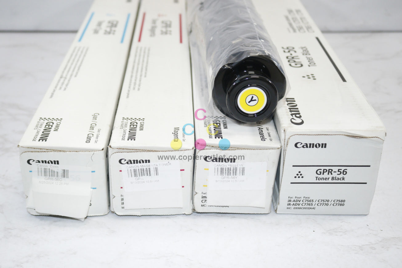 4 OEM Canon iR ADVANCE C7565i,C7570i,C7580i GPR-56 CMYK Toners (Open Yellow)