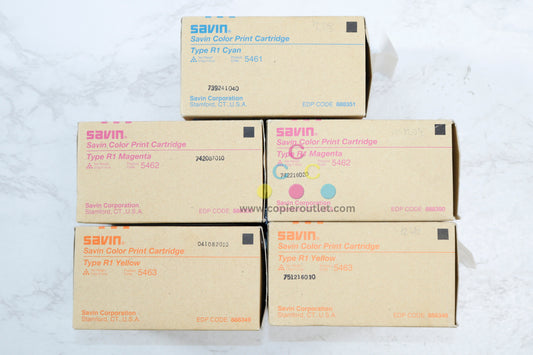 5 OEM Savin C2824,C3528,C4535 CMMYY R1 Color Print Carts. 888349, 888350, 888351