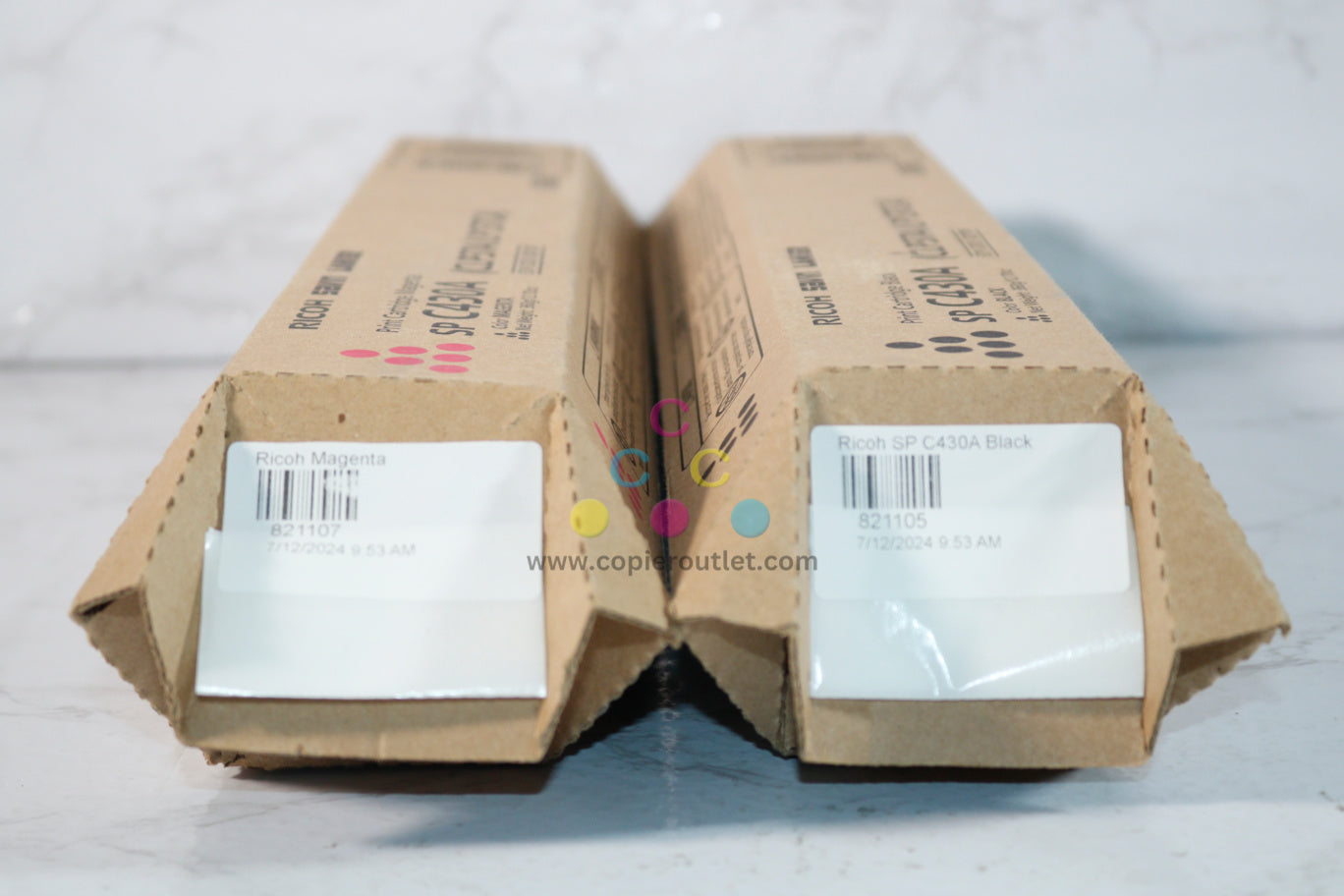 2 New OEM Ricoh C430A (CLP37A/ LP137CA) Magenta & Black Toners 821105, 821107