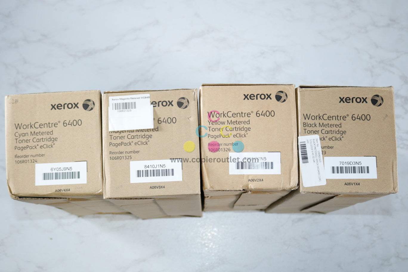 4 Cosmetic OEM Xerox WorkCentre6400 CMYK Metered Toner Carts 106R01323,24,25,26