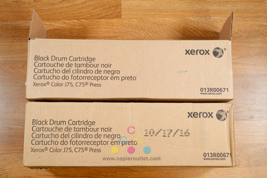 Open Lot of 2 Genuine Xerox Black Drum Cartridges 013R00671 Color J75 C75 Press!