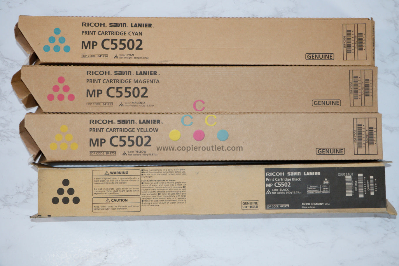 New OEM Ricoh MPC5502,C5502A,C4502,4502A CMYK Toner Set 841752,53,54,842477