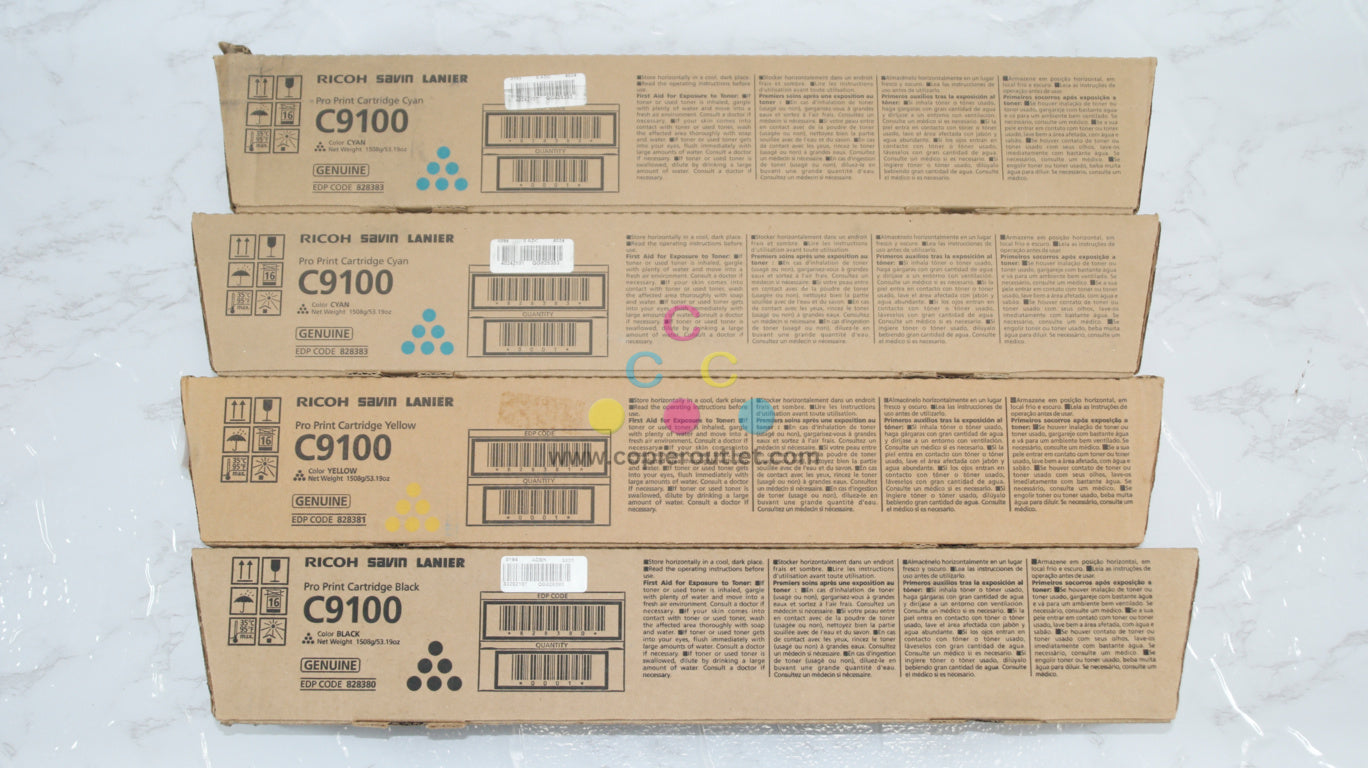 4 OEM Ricoh Pro C9100,C9110 CCYK Toners 828380, 828381, 828383 (No Magenta)