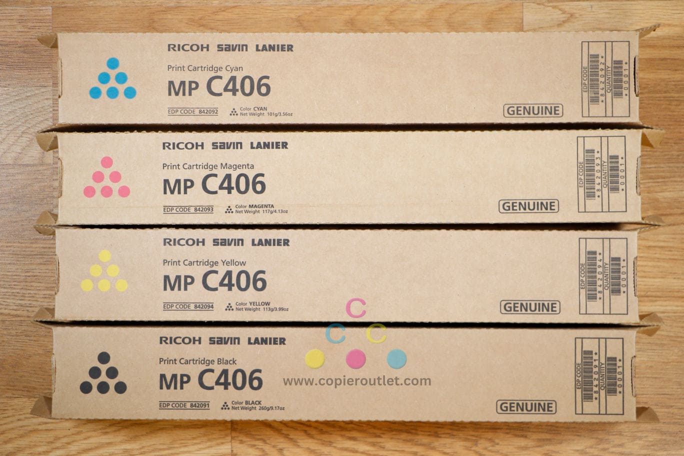 Genuine MP C406 CMYK Toner Cartridge Set Ricoh Savin Lanier MP C306 C3