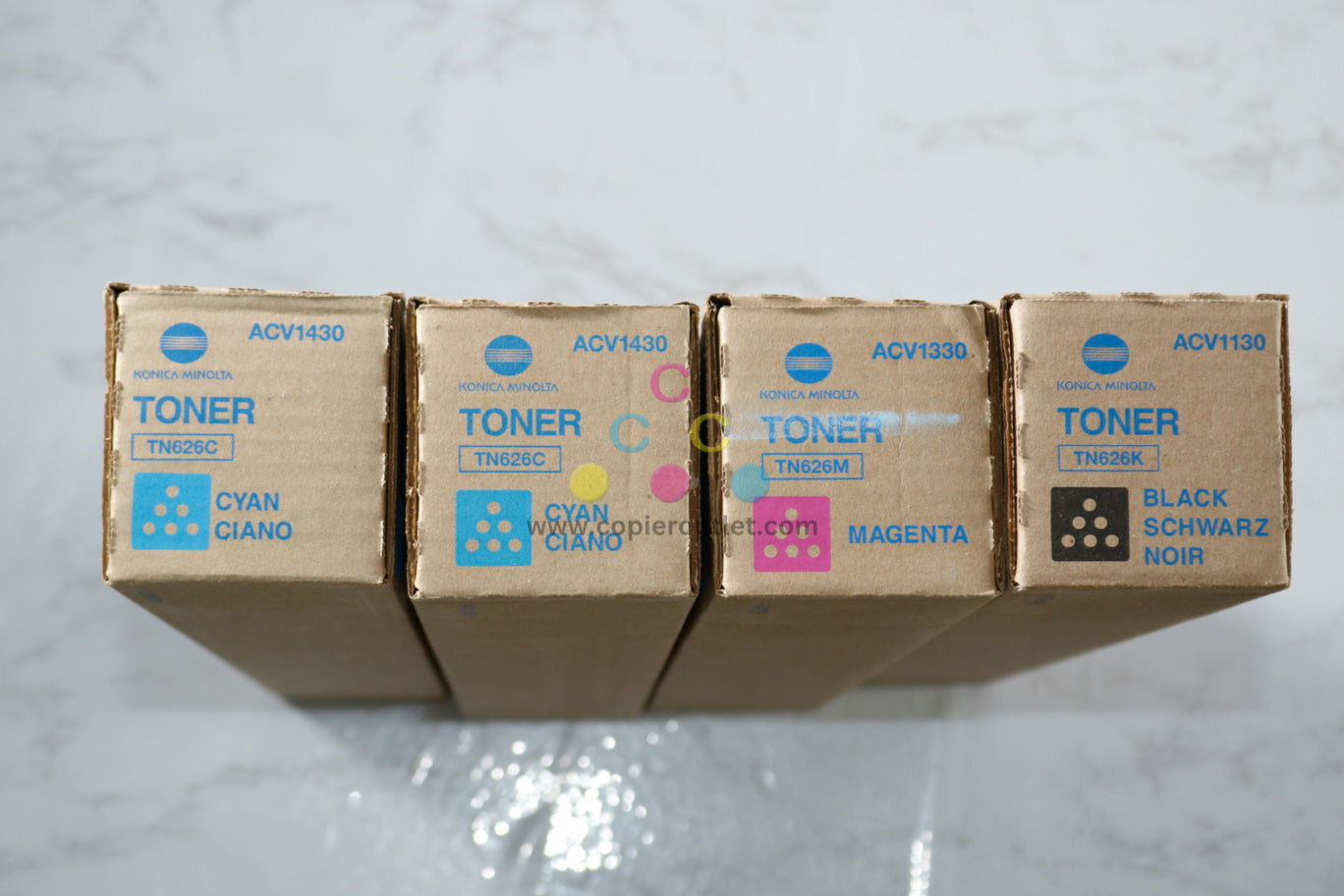 4 New OEM Konica Bizhub C450i/C550i/C650i TN626 CCMK Toners ACV1430, 330, 130