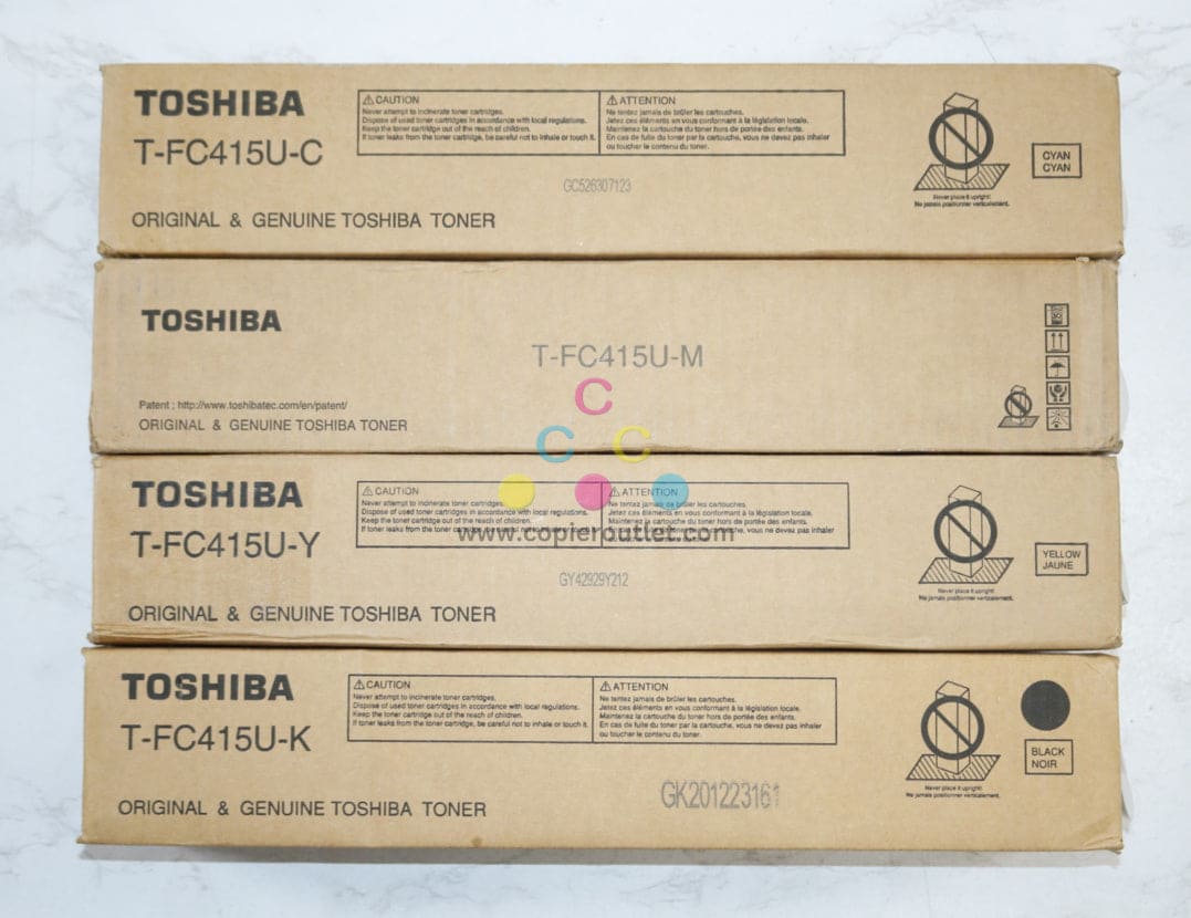 4 OEM Toshiba eSTUDIO2515AC,5015AC T-FC415U CMYK Toners (Open Mag & Yellow)