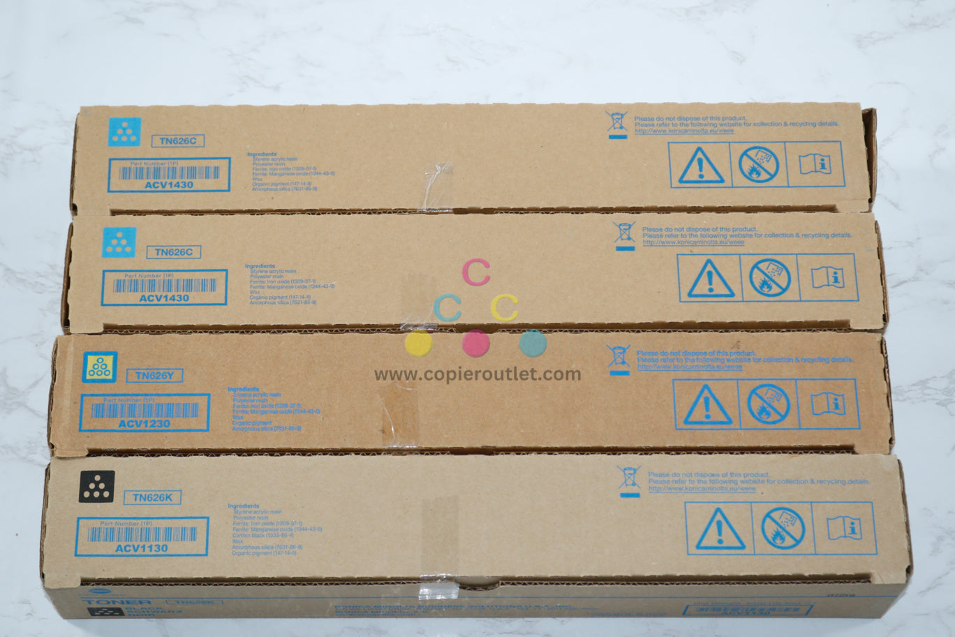 4 New OEM Konica Bizhub C450i/C550i TN626 CCYK Toners ACV1130,230,430