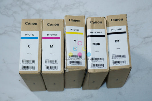 5 OEM Canon iPROGRAF TX-2000,TX-3000,TX-4000 PFI-710 C,M,Y,BK,MBK Ink Tanks