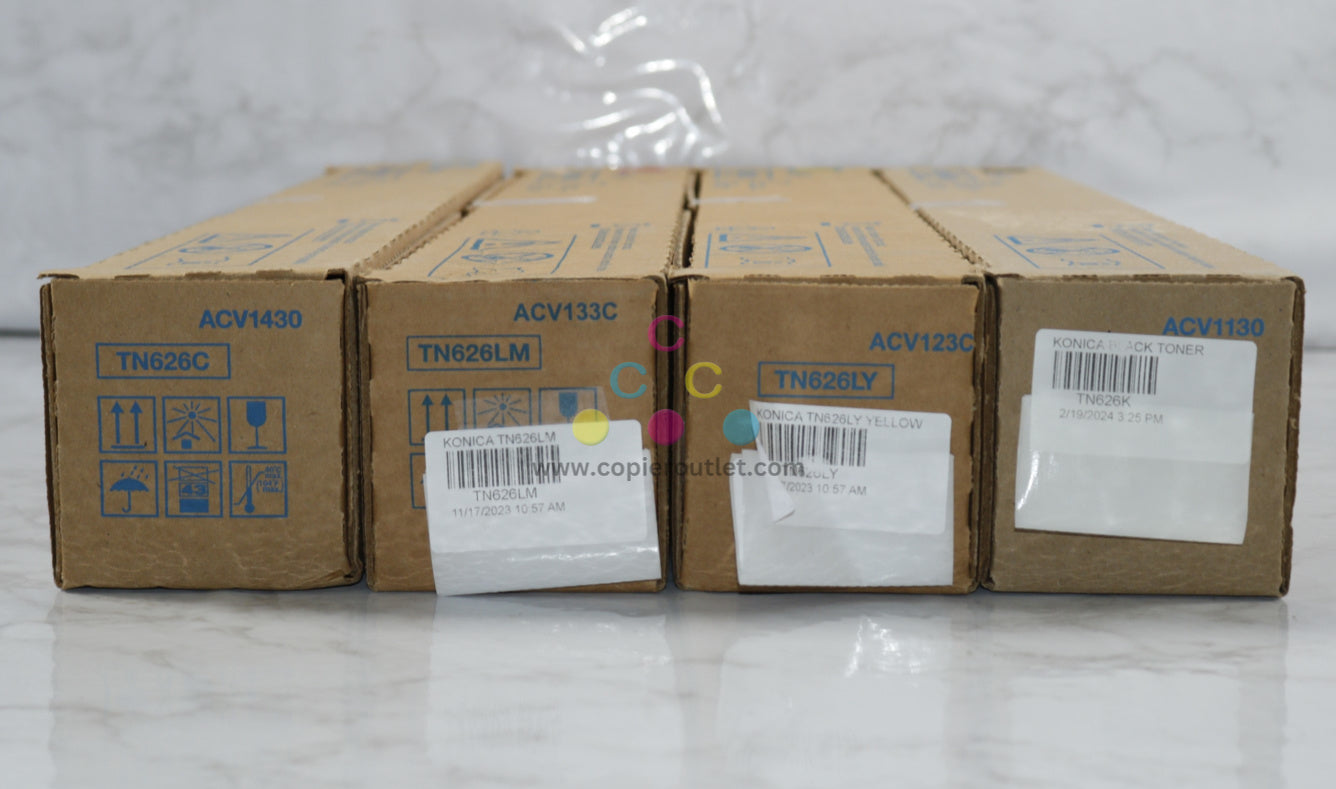 4 New OEM Konica Bizhub C450i/C550i TN626 C,LM,LY,K Toners ACV1130,23C,33C,430