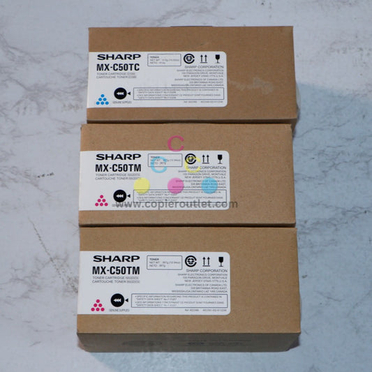 3 New OEM Sharp MX-C407F, MX-C507F Cyan & Magenta Toners MX-C50TC, MX-C50TM