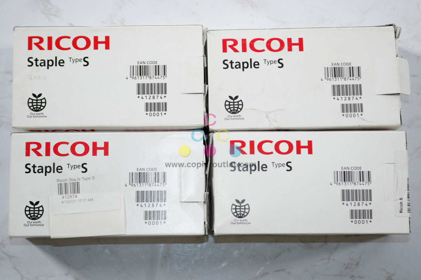 4 New OEM Ricoh SR3000, SR3100, Type S Staple Cartridges, 412874, N0.581R-AM