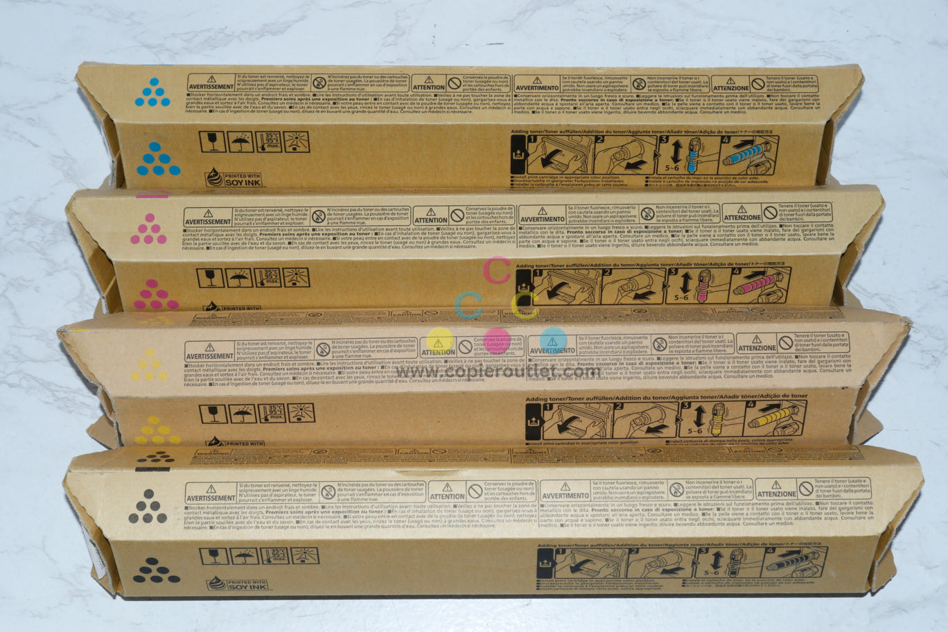 4 New OEM Ricoh MP C305, MP C305H CMYK Toners 841591,841592,841593,841621