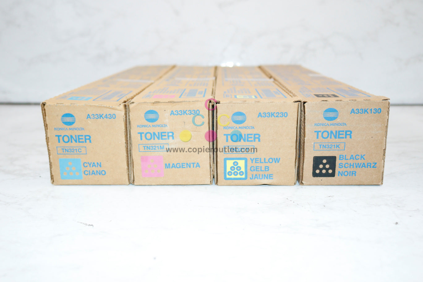 4 New OEM Konica Minolta C224,C224e,C284,C364 TN321 CMYK Toners Same Day Ship