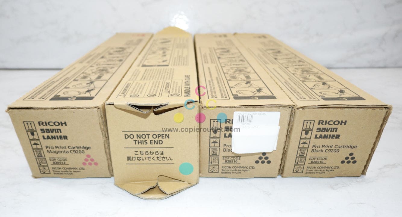 4 New OEM Ricoh Pro C9200, C9210 MYKK Toner Cartridges 828510,828512,828566