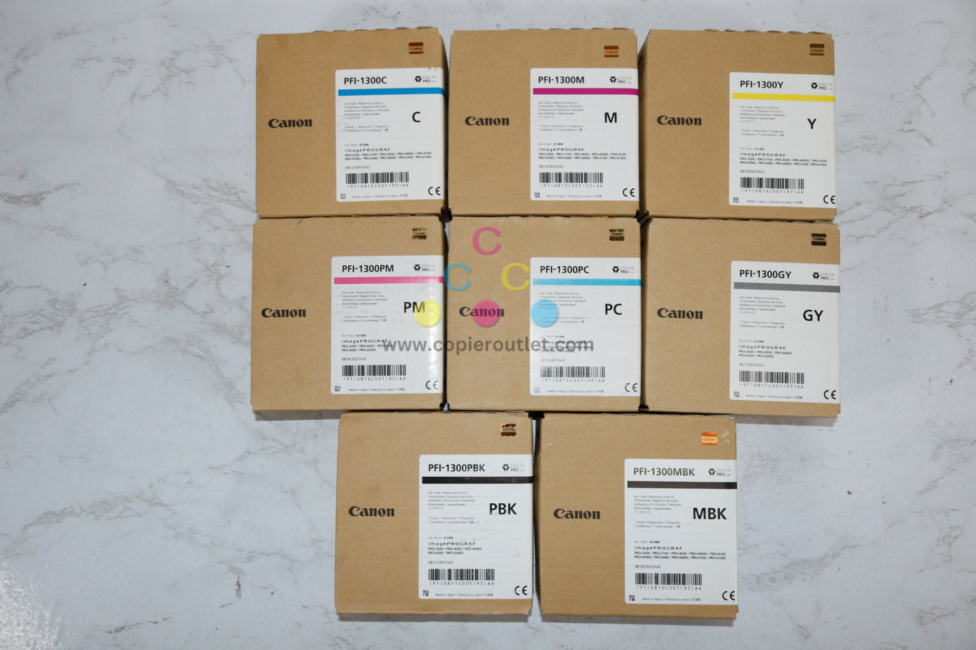 8 OEM Canon Pro-2000, C,M,Y,PM,PC,GY,MBK,PBK PFI-1300 Ink Tanks EXP:2020-2023