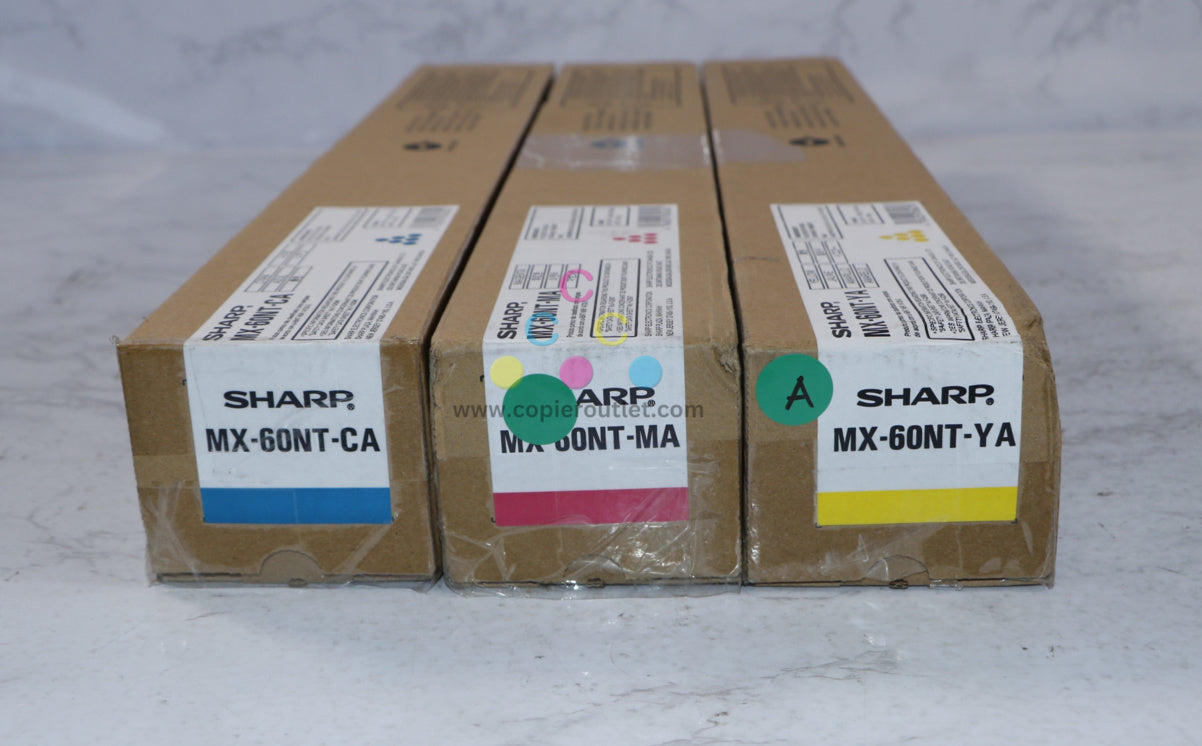 Lot Of 3 Genuine Sharp MX 2630, 2651, 3050, 3051, 3070 CMY Toner Cartridges MX-60NT