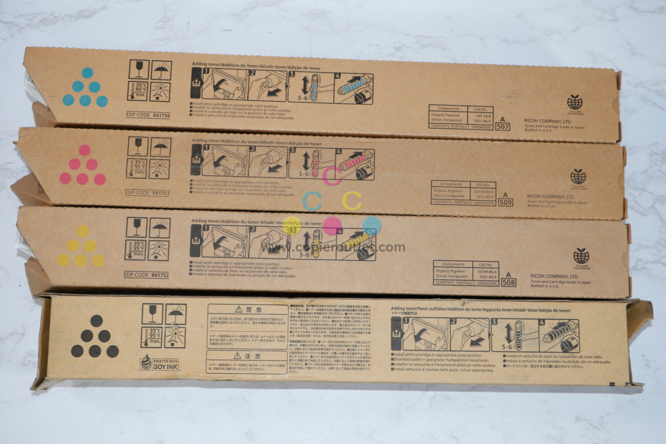 New OEM Ricoh MPC5502,C5502A,C4502,4502A CMYK Toner Set 841752,53,54,842477