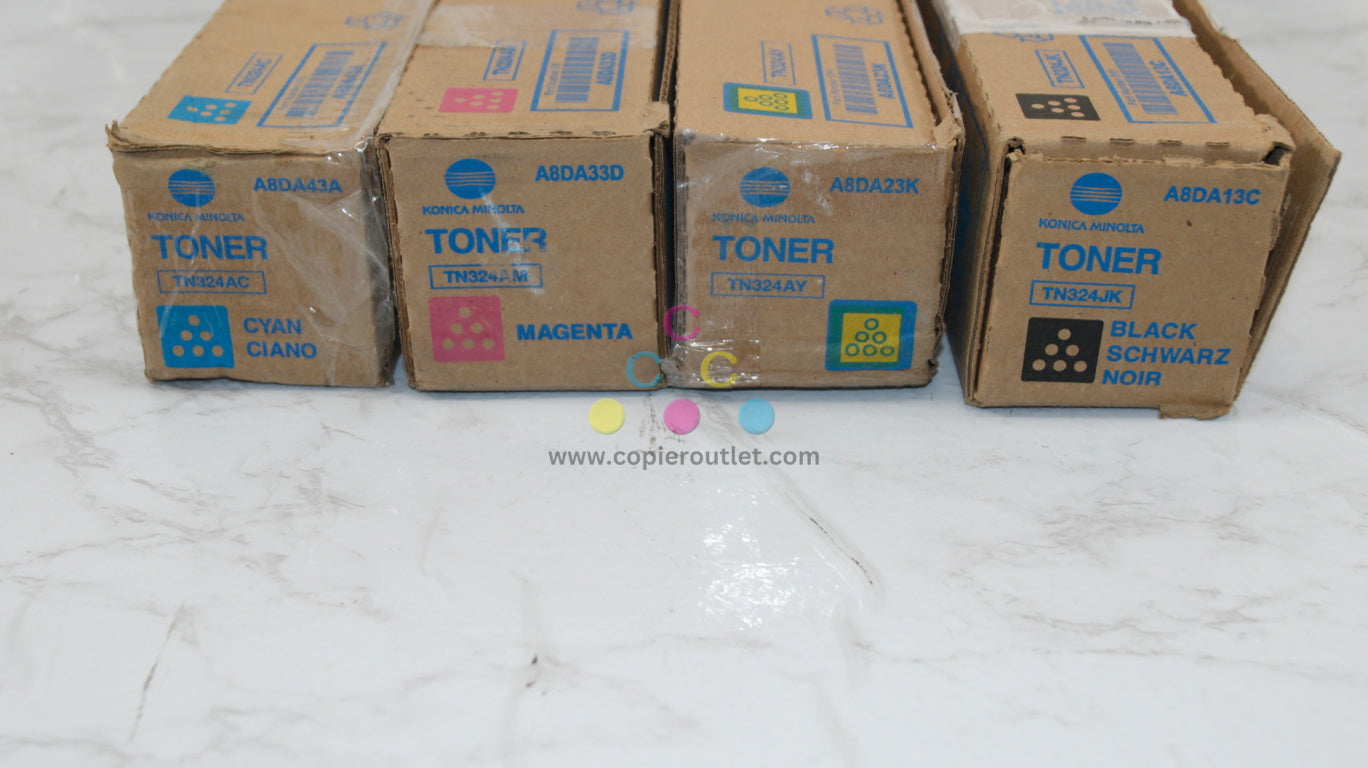 4 Cosmetic OEM Konica BH C258,C308,C368 TN324 AC,AM,AY,JK Toner Cartridges