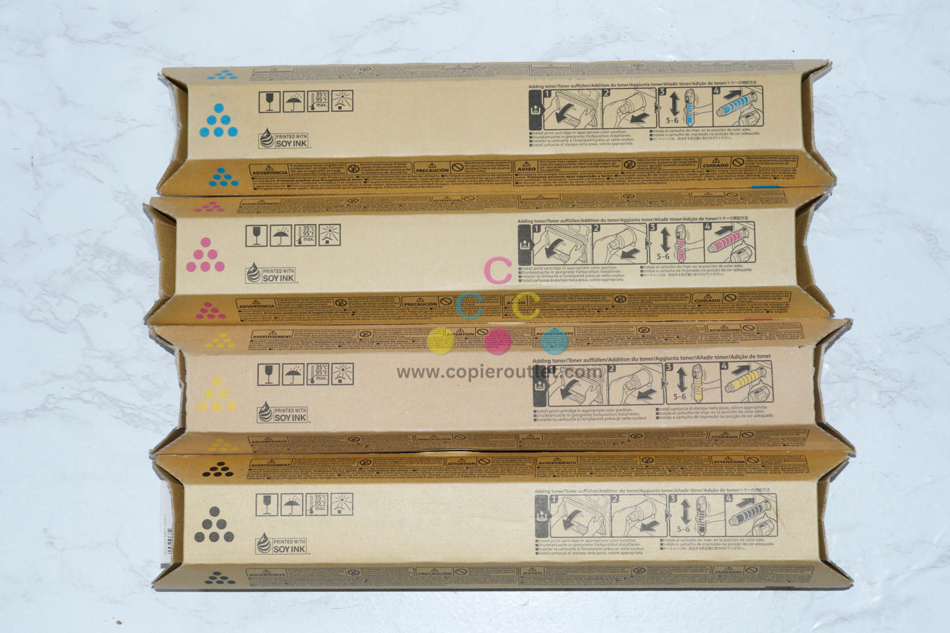 4 New OEM Ricoh MP C305, MP C305H CMYK Toners 841591,841592,841593,841621