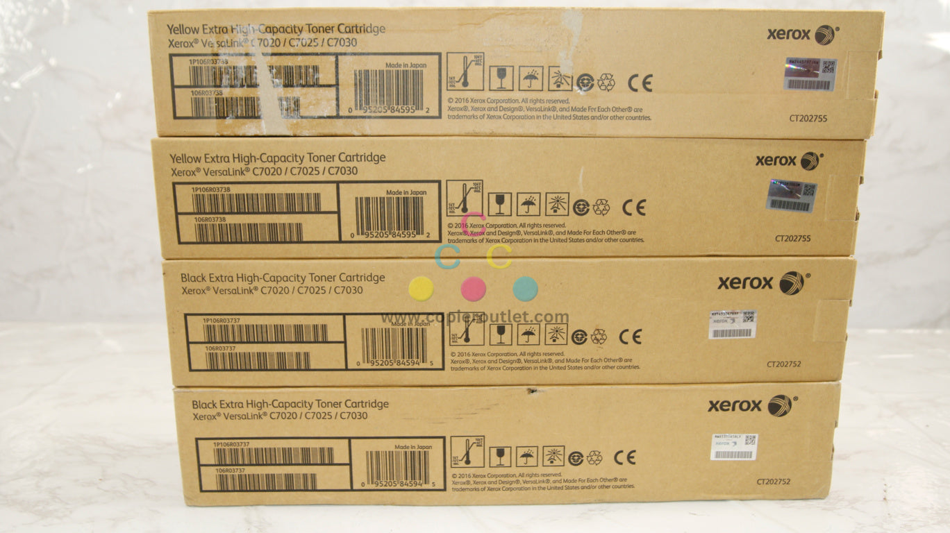 4 OEM Xerox VersaLink C7020,C7025 Extra High-Capacity YYKK Toner 106R03737,38