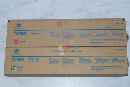 2 Used OEM Konica Minolta Bizhub Press C8000 Magenta & Yellow Toner TN615M, TN615Y