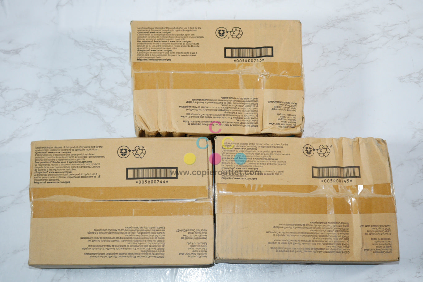 3 Cosmetic OEM Xerox Color 800 Press, 1000 Press CMY Developers 005R00743,44,45