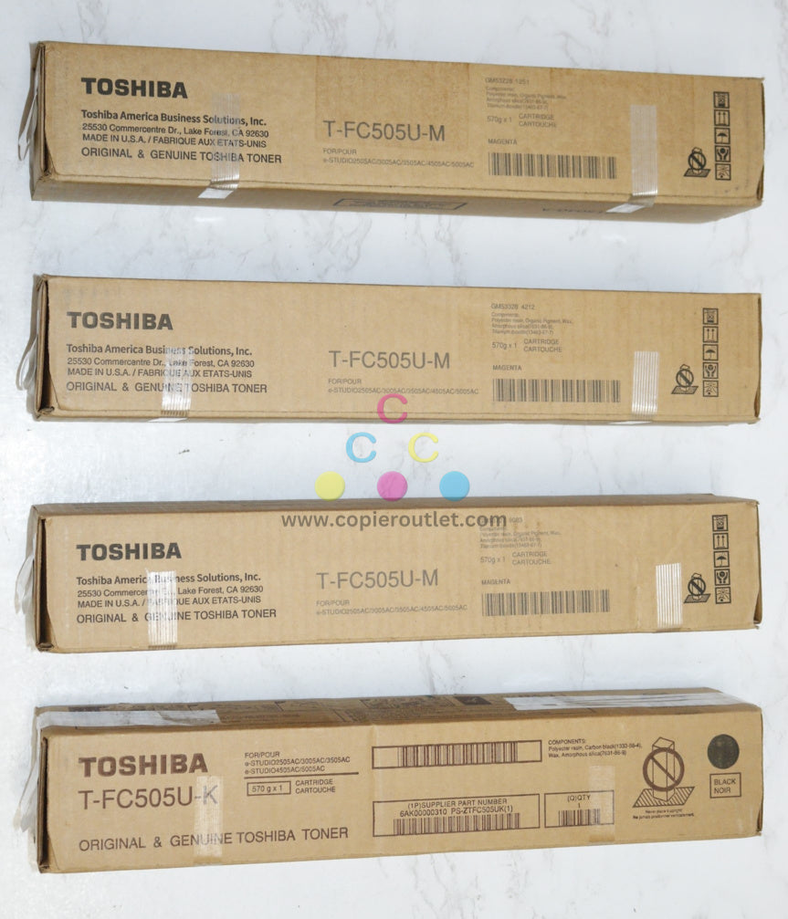 4 New OEM Toshiba e-STUDIO 2505AC/3005AC Toners T-FC505U-M (x3), T-FC505U-K