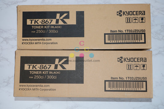 2 New OEM Kyocera TASKalfa 250ci, 300ci Black Toner Kits TK-867K Same Day Ship