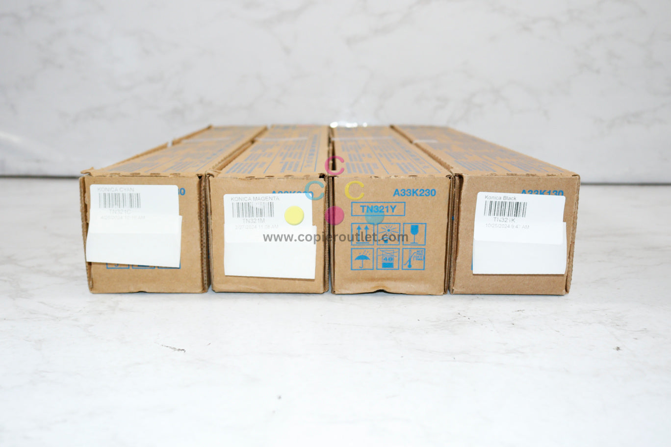 4 New OEM Konica Minolta C224,C224e,C284,C364 TN321 CMYK Toners Same Day Ship