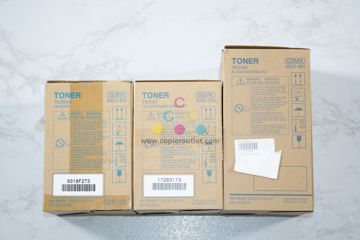 3 Open OEM Konica Minolta C350,C351,C450,CF2203 Toners TN310M,TN310Y,TN310K