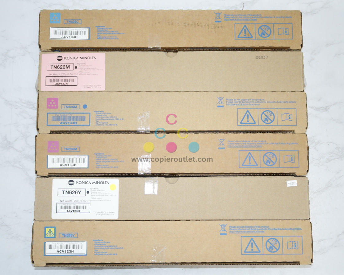 6 OEM Konica bizhub C300i,C360i,C450i,C550i,C650i TN626 CMMMYY Low Yield Toners