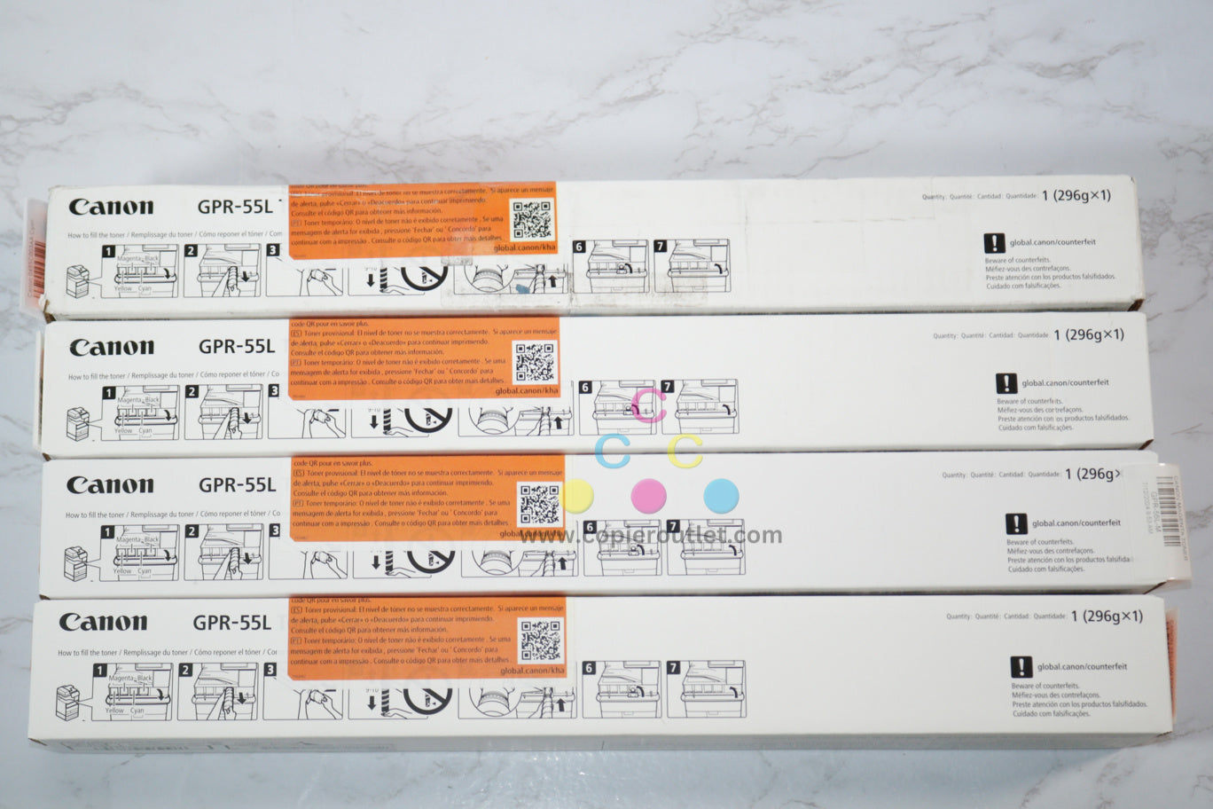 4 OEM Canon iR C5535/C5540 GPR-55L CCMY Toner 0485C003AA,0486C003AA,0487C003AA