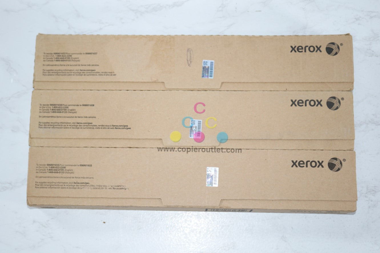 3 New OEM Xerox Color C60, C70 MYK Toner Cartridges 006R01655,6R01657, 6R01658