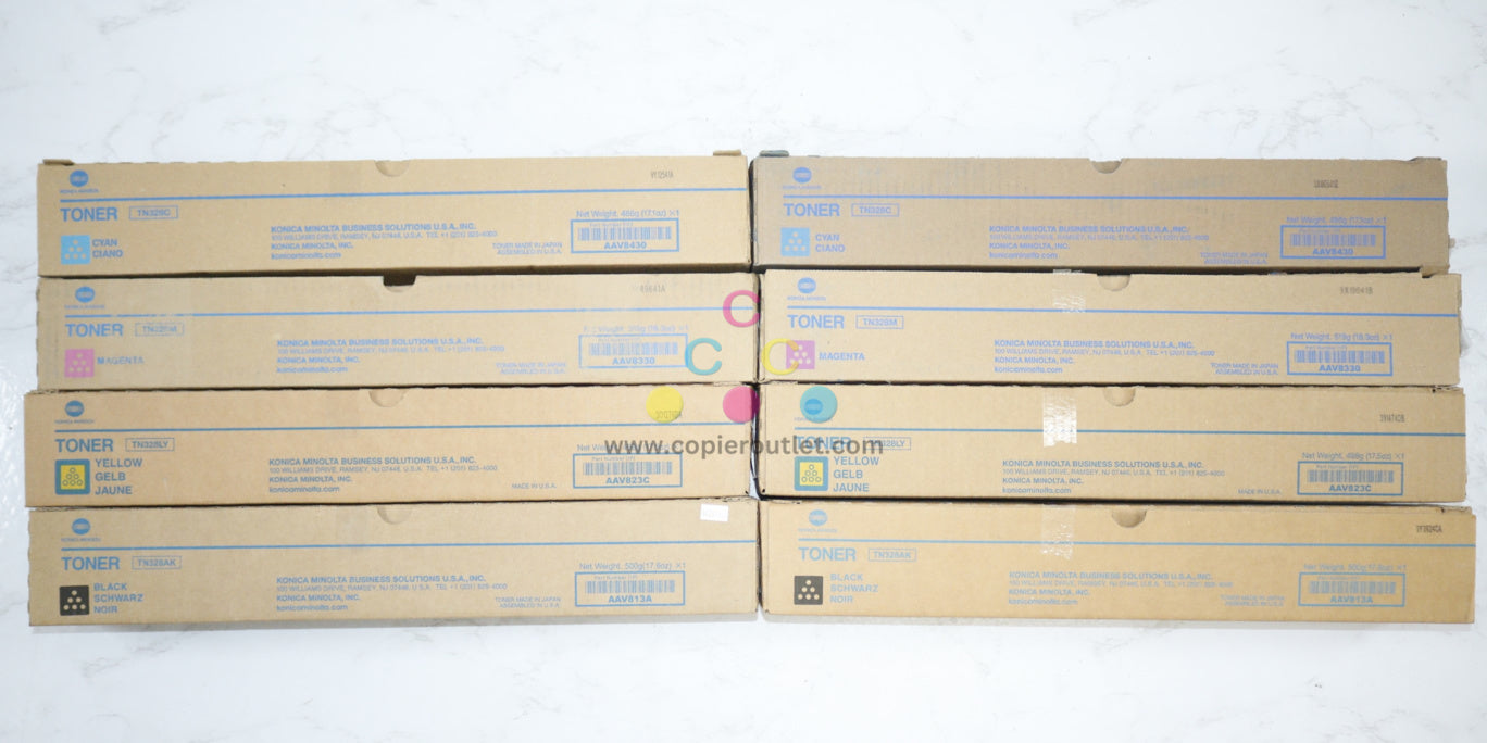 8 New OEM Konica Bizhub C250i,C300i,C360i CCMLYAK Toners TN328 Same Day Ship!!