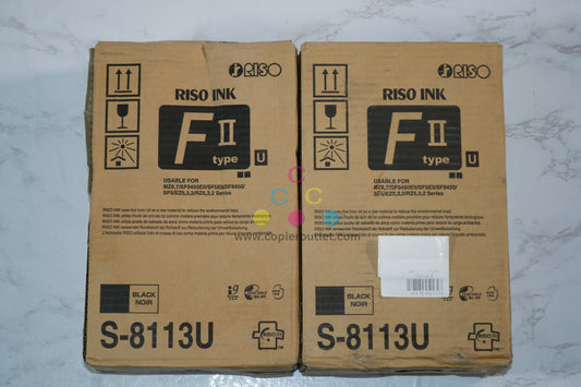 2 Cosmetic OEM Riso EZ 220EZ,221,390,391 Black Ink Cartridges, F II Type/S-8113UA (2/Box)