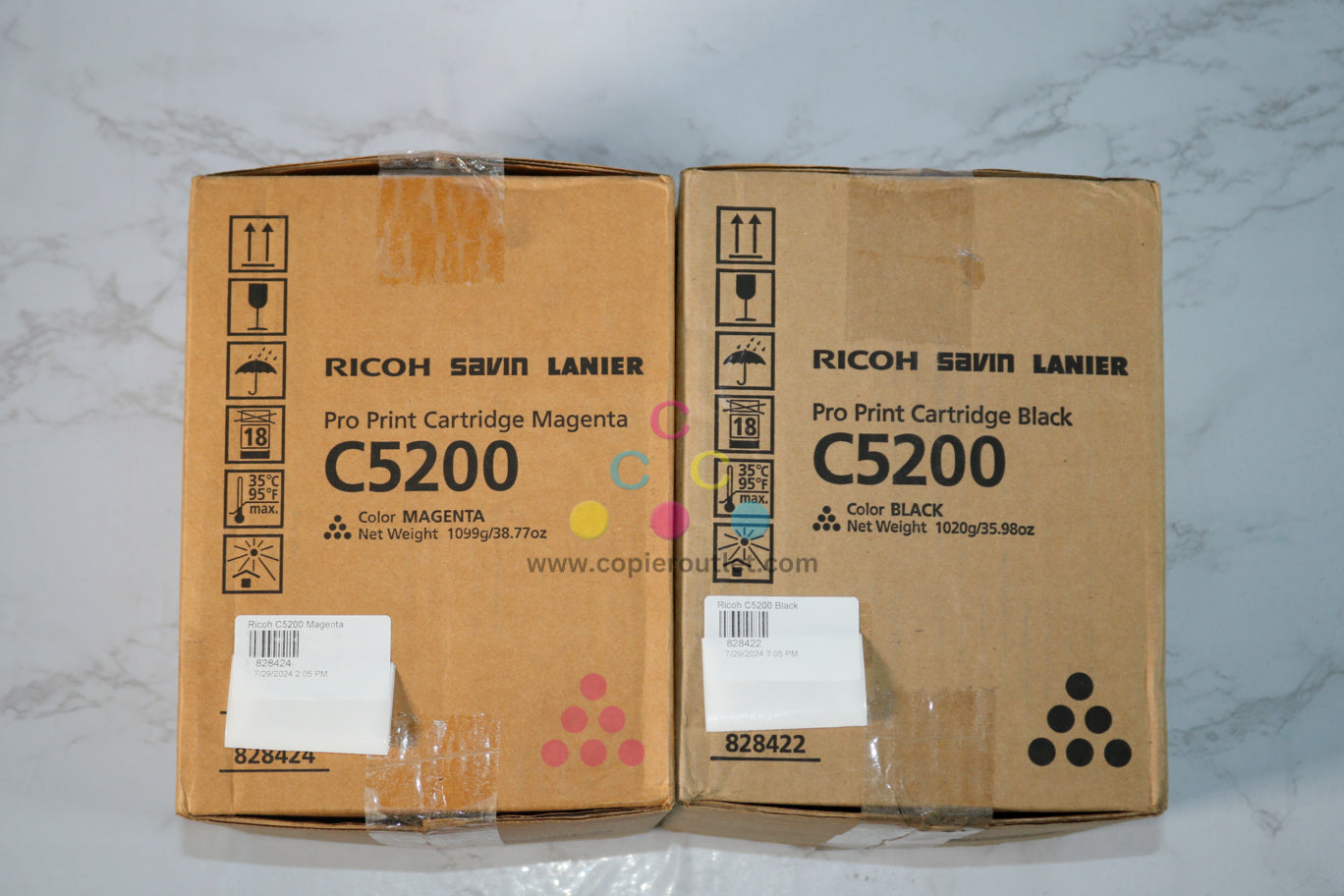 2 New OEM Ricoh Pro C5200S, C5210S, MK Print Cartridges 828422, 828424