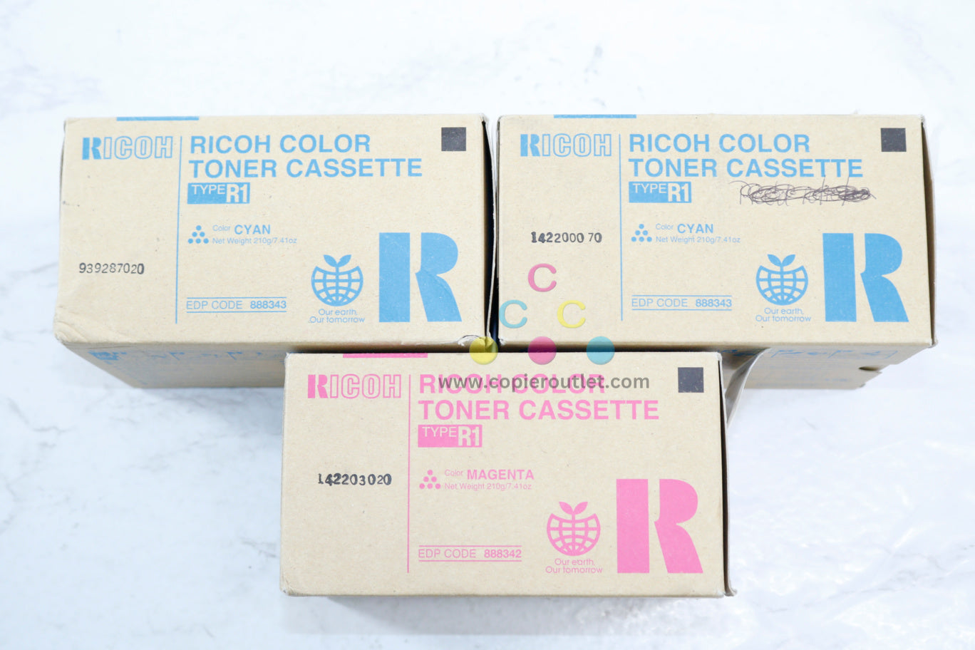 3 New OEM Ricoh Aficio 3228C, 3235C, CCM Color Toner Cassettes 888342, 888343