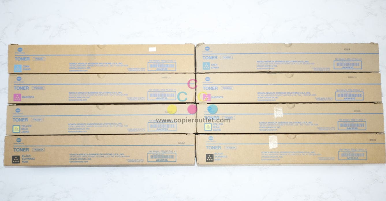 8 Genuine  Konica BH C250i,C300i,C360i TN328 CMYK(AK) Toners Same Day Ship