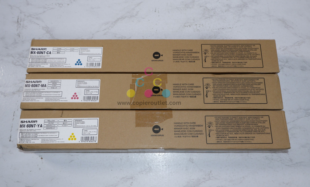 Lot Of 3 Genuine Sharp MX 2630, 2651, 3050, 3051, 3070 CMY Toner Cartridges MX-60NT