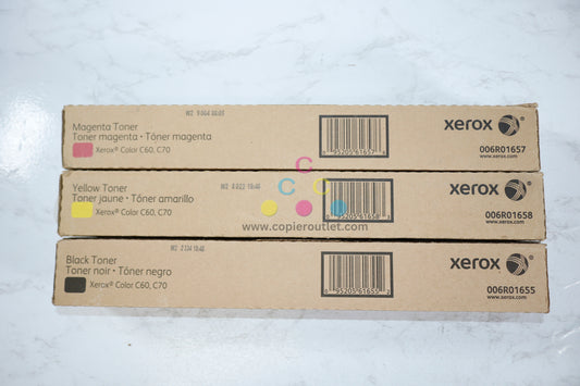 3 New OEM Xerox Color C60, C70 MYK Toner Cartridges 006R01655,6R01657, 6R01658