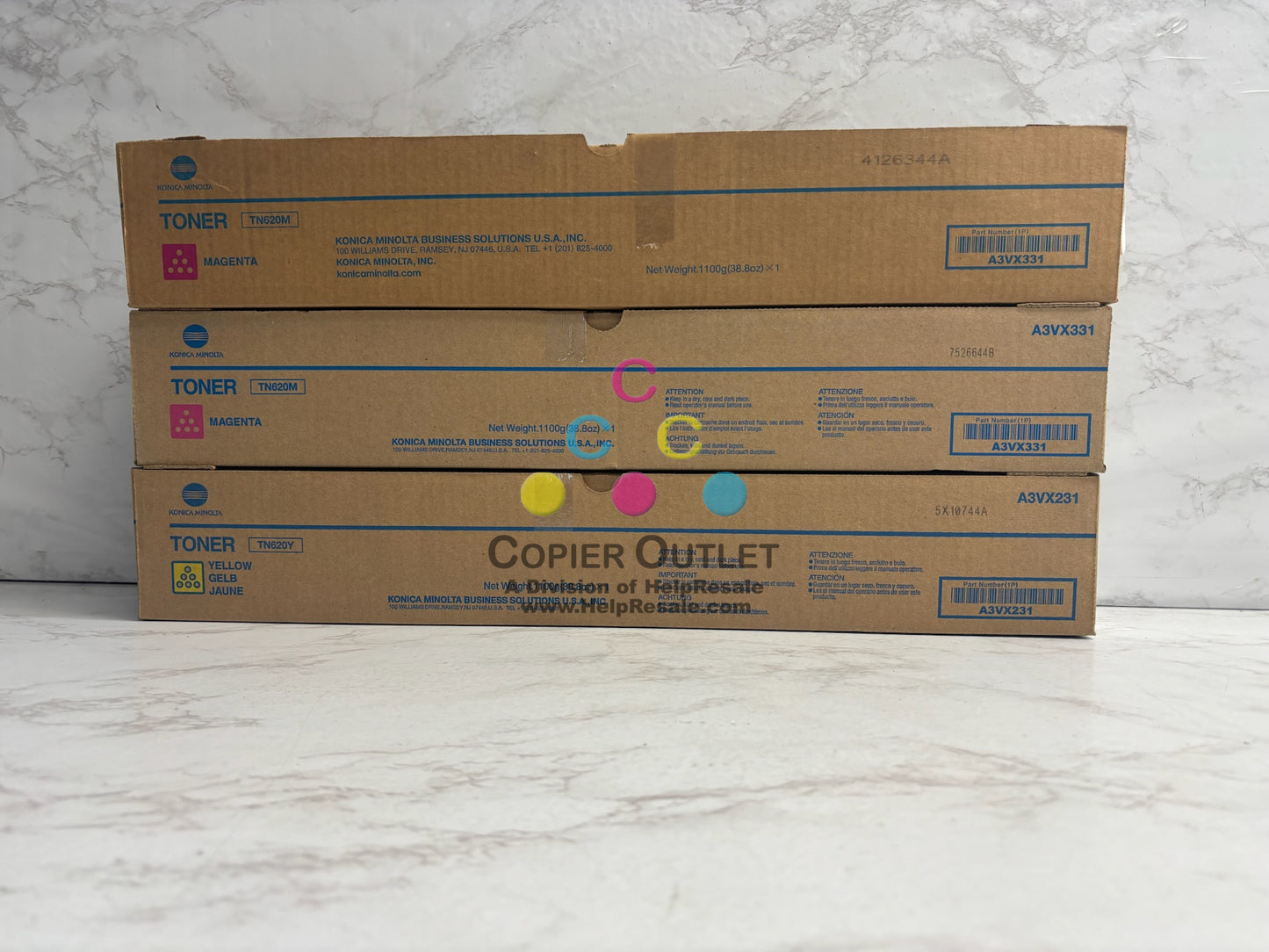3 OEM Konica Minolta AccurioPrint C3070L, C4065 MMY Toners TN620M & TN620Y