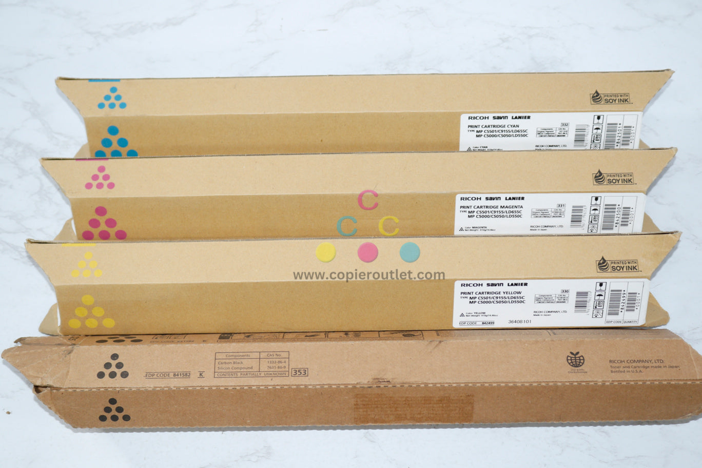 4 OEM Ricoh C5501,C9155,LD655C CMYK High Yield Toners 842499,500,501,841582