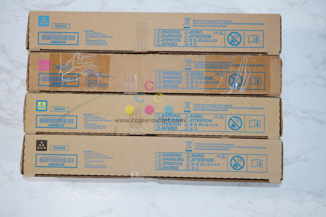 4 OEM Konica Minolta Bizhub C458,C558,C658 TN514 CMYK Toners A9E8130,230,330,430