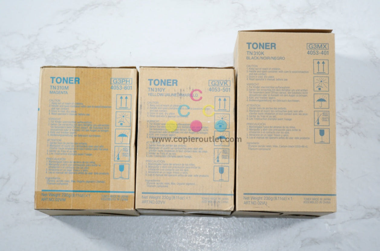 3 Open OEM Konica Minolta C350,C351,C450,CF2203 Toners TN310M,TN310Y,TN310K