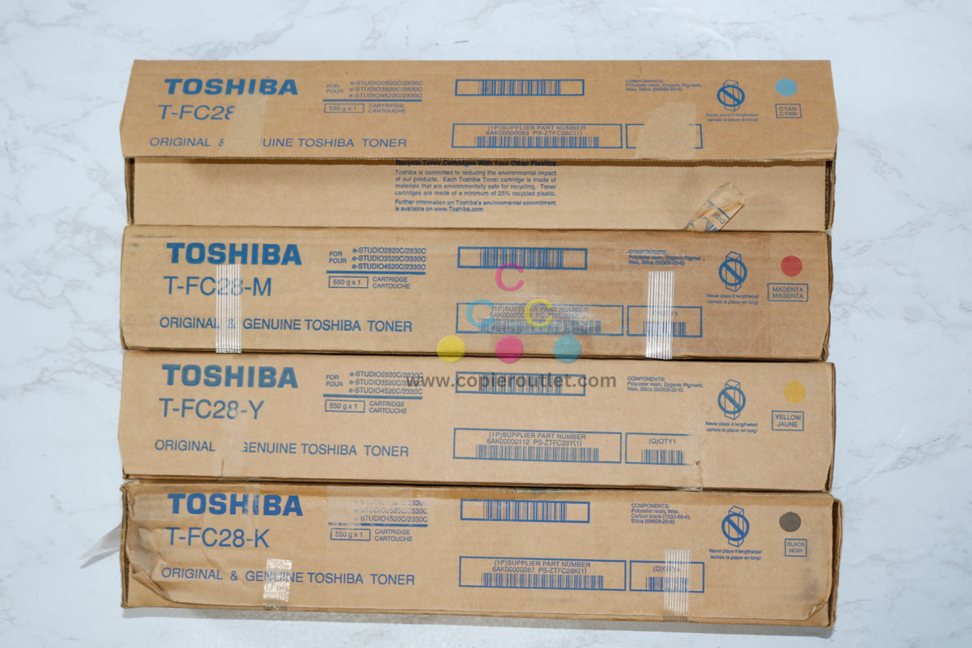 4 Open OEM Toshiba eSTUDIO 2330C, 2820C, 3530C, 4520C, T-FC28 CMYK Toners