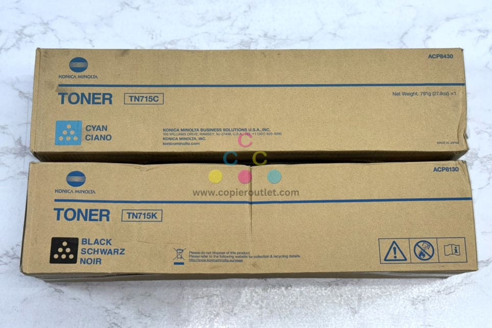2 OEM Konica Minolta bizhub C750i, C751i TN715C & TN715K Toners ACP8430,ACP8130